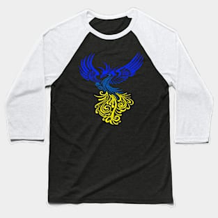 Blue Yellow Artistic Phoenix Illustration Baseball T-Shirt